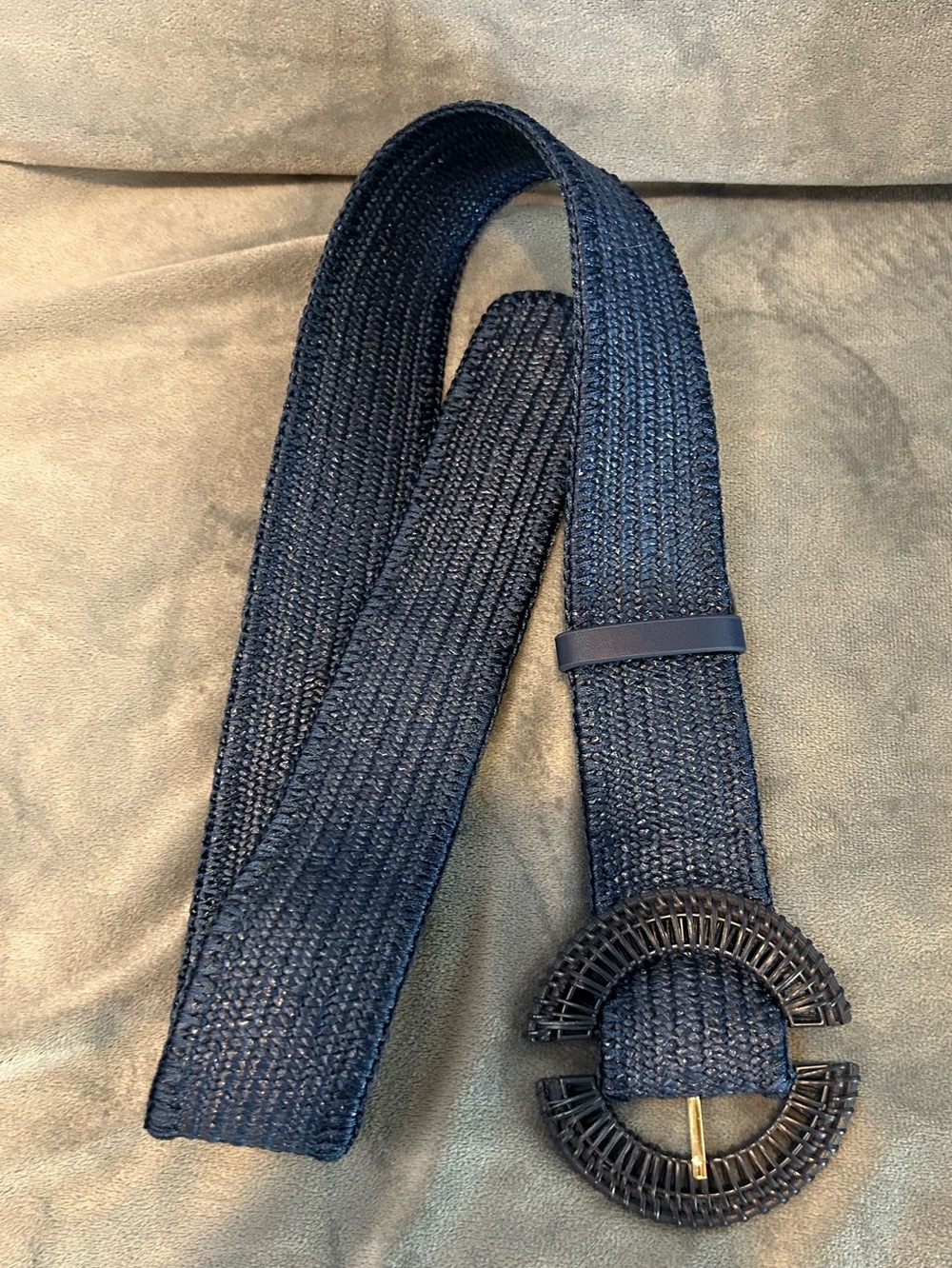 J. McLaughlin Navy Woven Grasscloth Rattan Buckle Belt - Picture 4 of 6